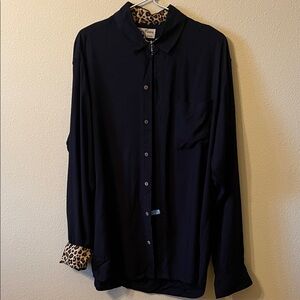 Kenny Flowers Black Shirt with Leopard Print Details